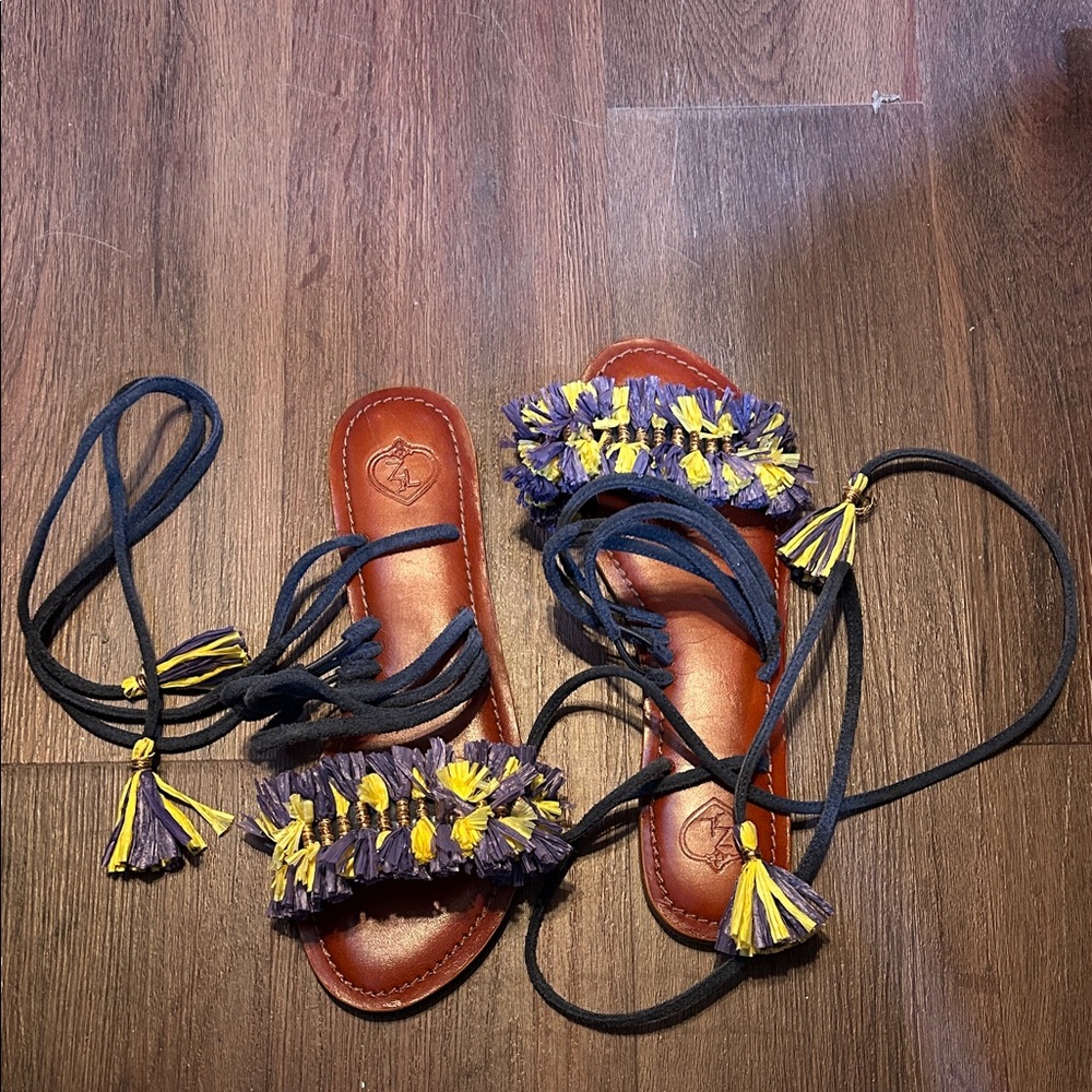 Z&L  indigo and Yellow Tassel Sandals size 40 GUC